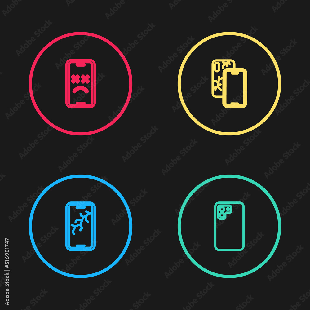 Set line Mobile with broken screen, Smartphone, and Dead mobile icon. Vector Set line Mobile with broken screen, Smartphone, and Dead mobile icon. Vector