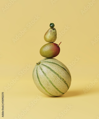 Still life pyramid of fruits and vrgrtables. 3d render, 3d illustration.