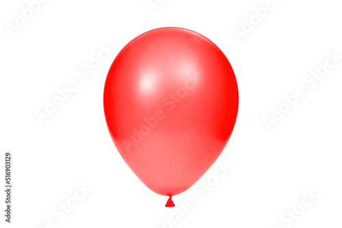 Red balloon isolated on white background. Template for postcard, banner, poster, web design. Festive decoration for celebrations and birthday. High resolution photo.