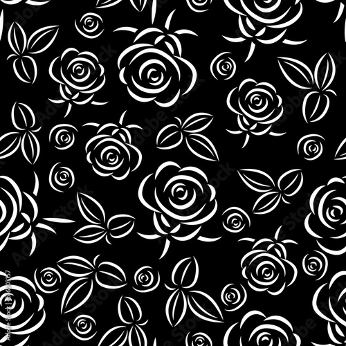 Roses  flowers and leaves  seamless pattern vector