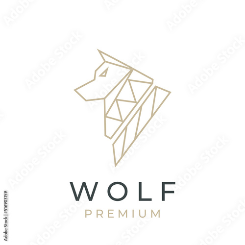 Wolf head elegant geometric line art illustration logo