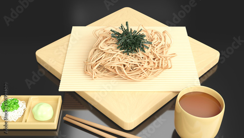 Delicious Japanese noodle dish.Cold soba noodles delicious japanese noodle.render 3d illustration  photo