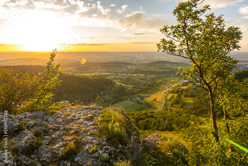 Принти на полотні Dramatic sunset over scenic rock ledge in the Swabian Jura in Southern Germany