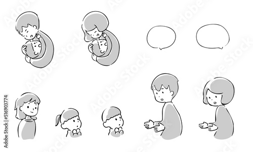 会話したり抱きしめあう大人と子どものイラスト