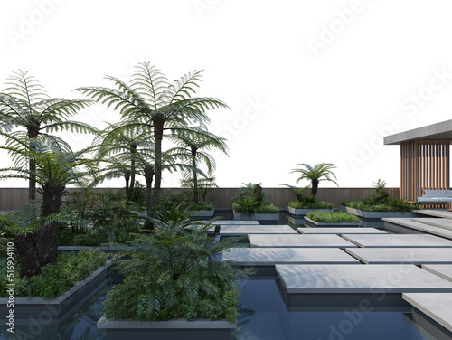 Tropical Plants and Trees Landscaping in concrete on a white background © jomphon