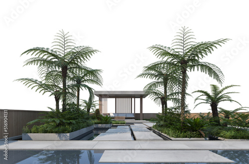 Tropical Plants and Trees Landscaping in concrete on a white background © jomphon