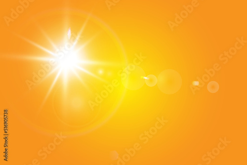 Warm sun on a yellow background. Leto.bliki solar rays.Оrange yellow background.