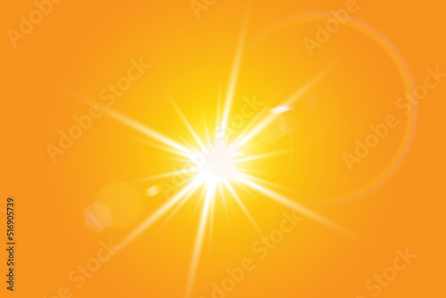 Warm sun on a yellow background. Leto.bliki solar rays.Оrange yellow background.