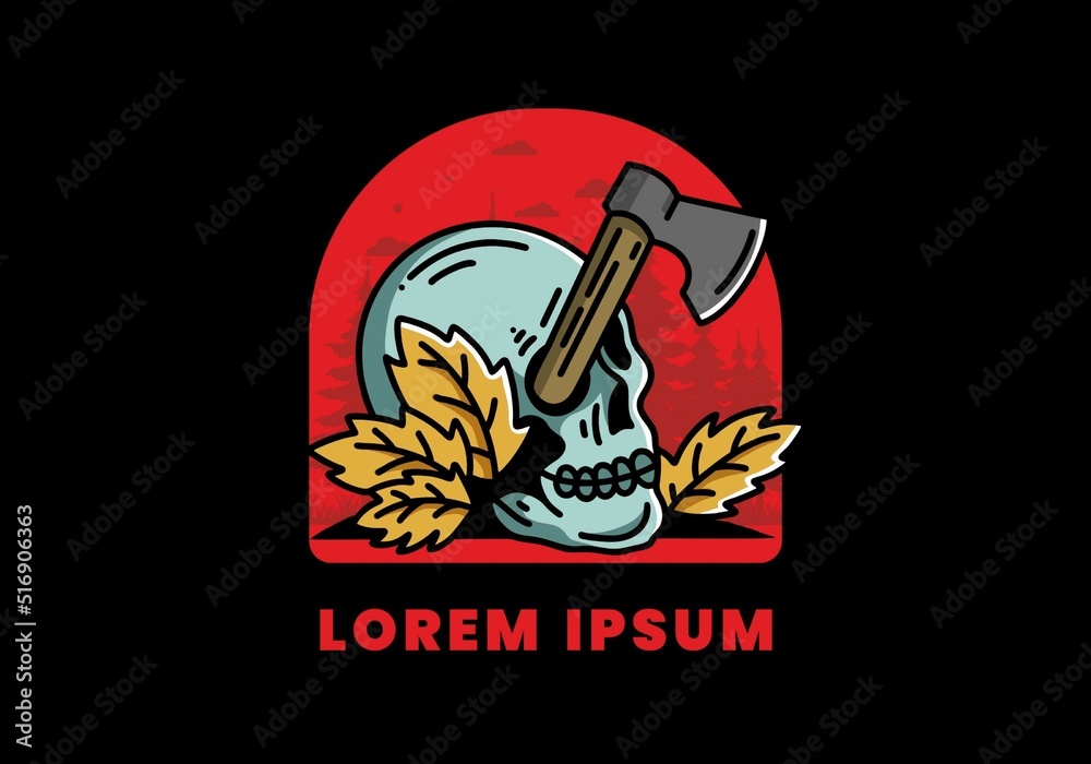 an ax stuck in the skull illustration design an ax stuck in the skull illustration design