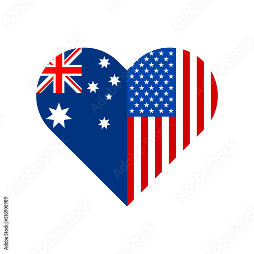 friendship concept. heart shape icon with australian and united states flag. vector illustration isolated on white background