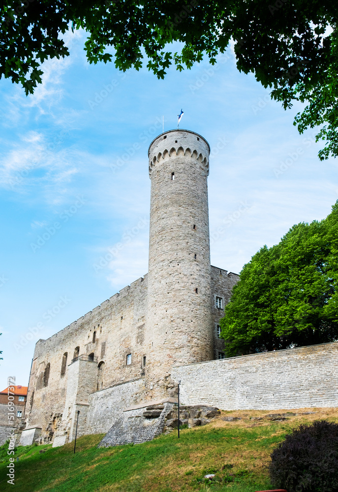 Fortress wall and stone tower in Tallinn, Estonia.