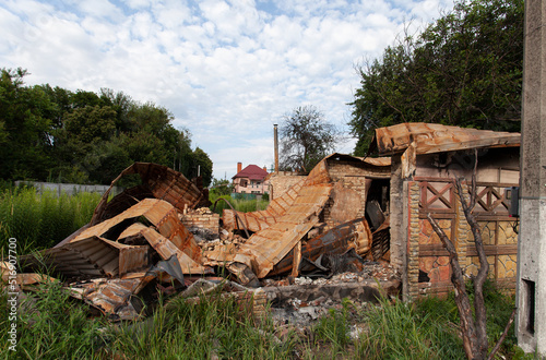 private houses destroyed as a result of hostilities in Ukraine