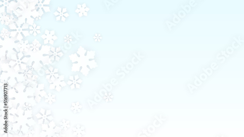 Christmas  Vector Background with Falling Snowflakes. Isolated on Red Background. Realistic Snow Sparkle Pattern. Snowfall Overlay Print. Winter Sky. Papercut Snowflakes.