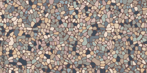 Seamless pebble mosaic organic floor texture. Vector background. Tile decoration patten for path, wall and paving. Design of kitchen, bathroom, outdoor