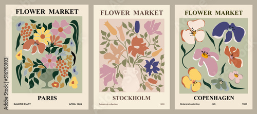 Photographie Set of abstract flower market posters