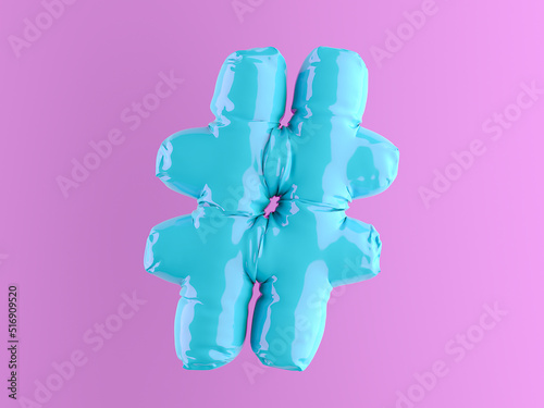 Inflated 3d render of blue hashtag on pink background. Social media concept