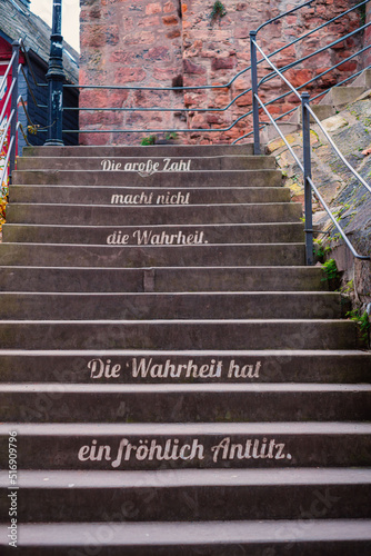 Zwinglitreppe Stufen mit Text, Marburg Oberstadt ,Reformator Zwingli  photo