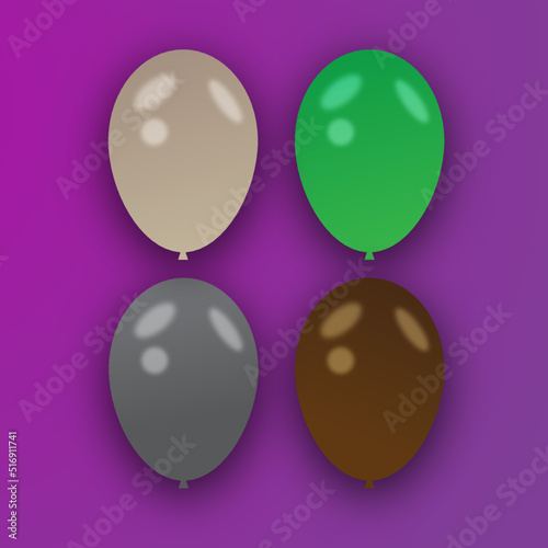 Multi Colored Balloons isolated on Purple background Vector | Bunch of Bright Balloons and Color Background | Colorful Balloons Vector | Colorful Balloons Collection. Flat Style. Vector illustration	 photo