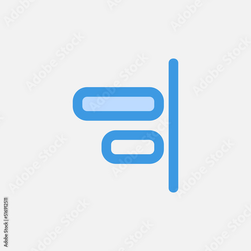 Right alignment icon in blue style about text editor, use for website mobile app presentation