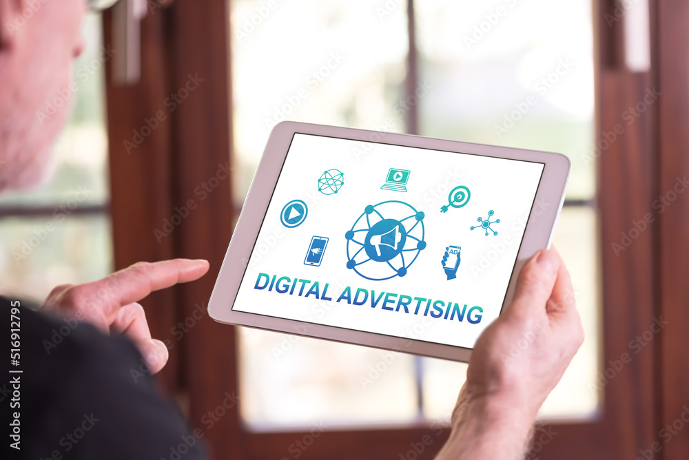 Digital advertising concept on a tablet Digital advertising concept on a tablet