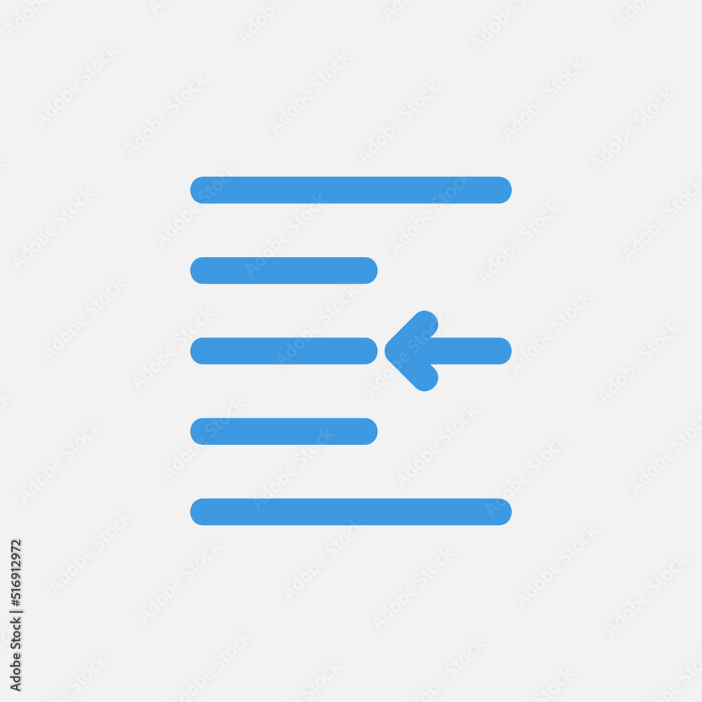 Left indent icon in blue style about text editor, use for website mobile app presentation Left indent icon in blue style about text editor, use for website mobile app presentation
