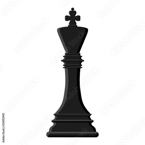 Cartoon black chess king isolated on white background. Chess icons. Vector illustration for design.