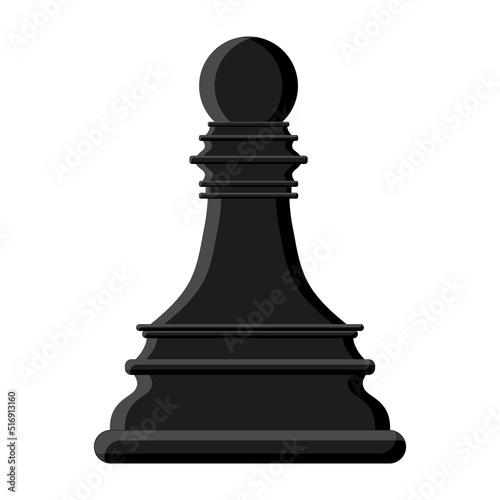 Cartoon black chess pawn isolated on white background. Chess icons. Vector illustration for design.