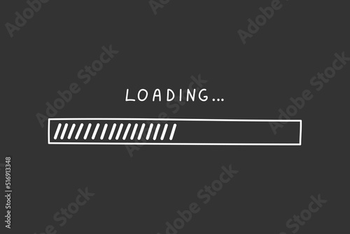 Progress bar in doodle style, vector illustration. Hand drawn loading symbol, white isolated element on a chalkboard background. Sketch load bar for ui and desidn