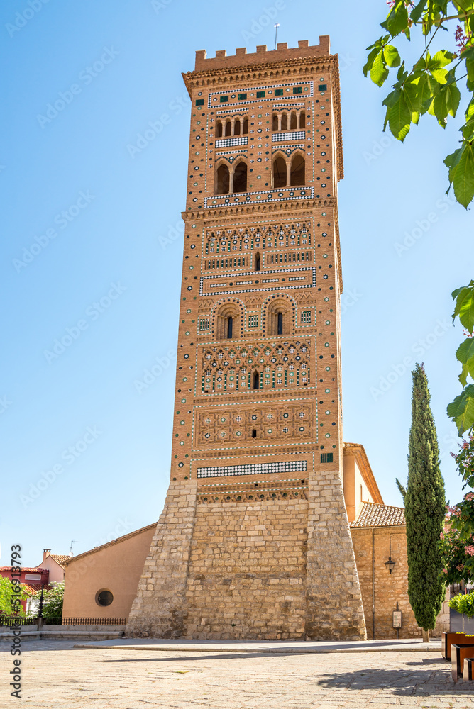 View at the Saint Martin tower in Mudejar style in the streets of Teruel - Spain