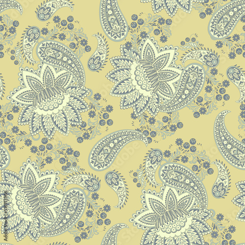 Vector Batik ornament. Ethnic Paisley Floral seamless pattern.