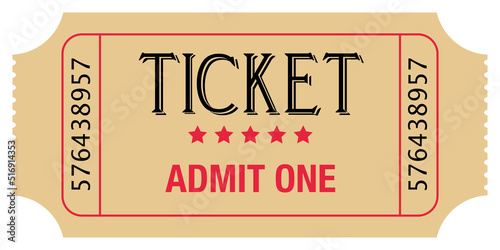 Admit one ticket isolated on white background