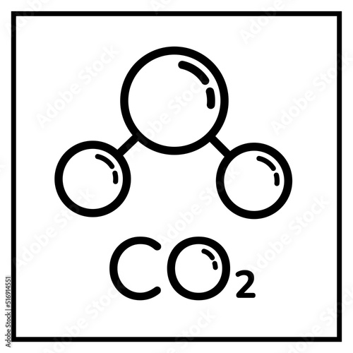 CO2 molecule chemical element linear style icon. Square shape icon of carbon dioxide gas molecule atomic structure. Greenhouse gas fumes. Black linear vector illustration isolated on white.