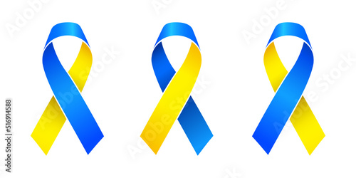 Ukraine ribbon flag set. Memorial and Independence Day. Ribbon flag of Ukraine UA. Vector illustration