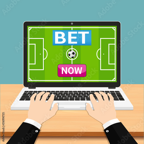 Flat illustration of human hand using laptop for online betting
