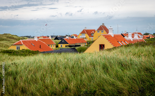 Houses on grassy hill