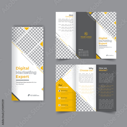 Business trifold brochure annual report cover, digital marketing tri fold corporate brochure cover or flyer design. Leaflet presentation. Catalog with Abstract geometric background. Modern template.