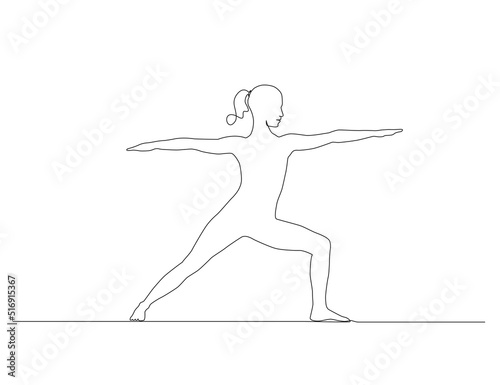 continuous single line drawing of woman in warrior yoga pose  line art vector illustration