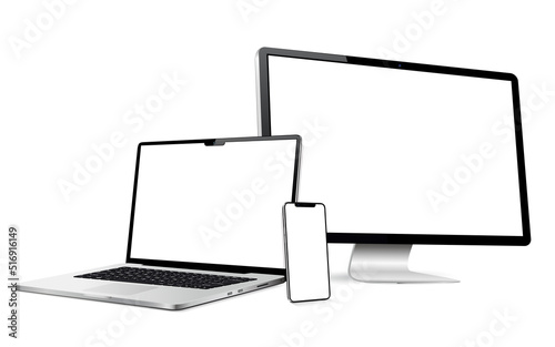 Laptop with computer screen and modern smartphone mockup