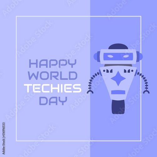 Square image of world techies day text with blue robot on blue background