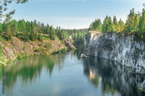 Ruskeala Mountain Park in Karelia. Lake among the rocks. Marble quarry.