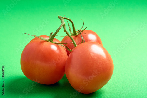 tomatoes on a branch on a green background