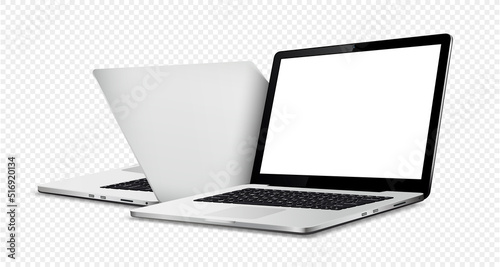 Laptop front and back side mock up on transparent background