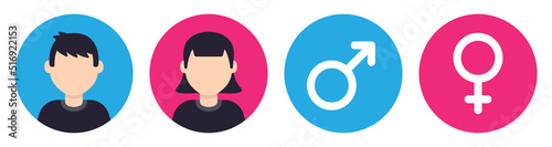 Male and female character icon set. Vector illustration set of gender symbols.