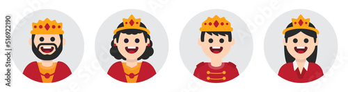 King and queen avatar icon collection.