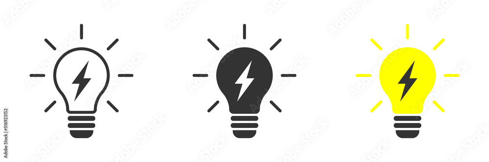 Lightning in light bulb icon. Light bulb symbol with lightning bolt inside. Vector illustration. Lightning in light bulb icon. Light bulb symbol with lightning bolt inside. Vector illustration.