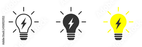 Lightning in light bulb icon. Light bulb symbol with lightning bolt inside. Vector illustration. photo