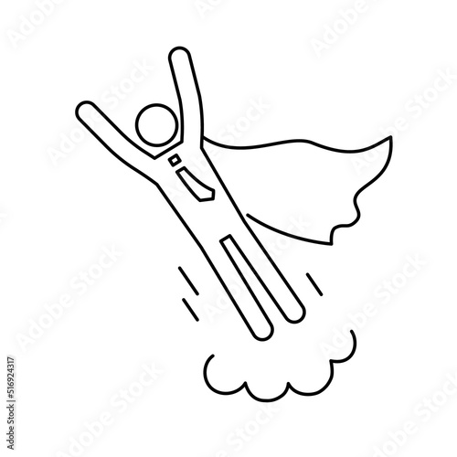 Superhero business pictogram man line icon set. Superhero businessman flying outline figure. Victory worker, employer pictogram person. Vector illustration.
