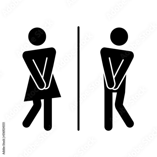 Wc toilet funny pictogram sign. Woman, man pictogram figure toilet, restroom, washroom wc sign. Humor, funny restroom door sticker. Vector illustration.