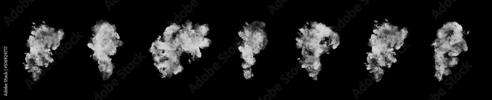 Smoke set isolated on black background. Transparent smoke effect.	
