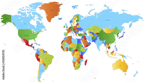 Fototapeta Naklejka Na Ścianę i Meble -  World map. Color vector modern. Silhouette map.	